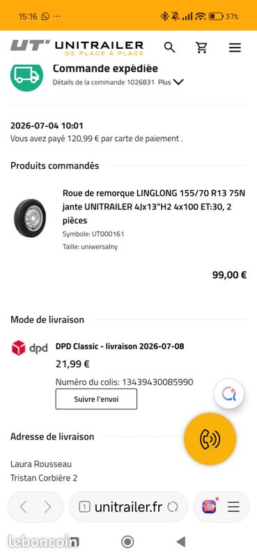 Roues complètes remorque (image 1)