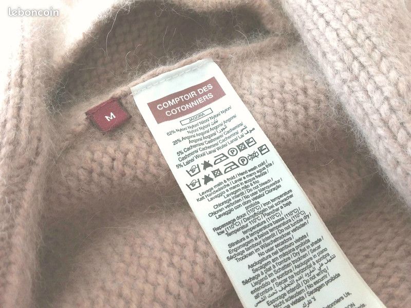 Pull en maille Angora & cachemire & laine couleur beige & rose - Taille M (image 3)