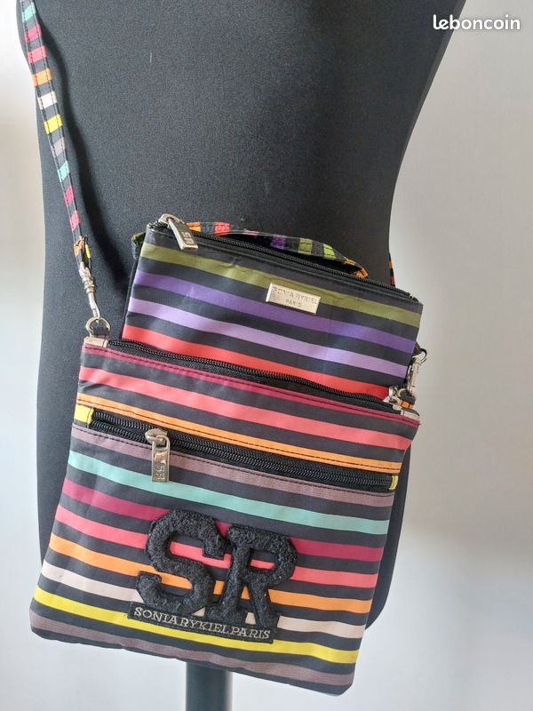 Sac Bandoulière Vintage Sonia Rykiel En Toile Noire - Taille Moyenne, Très Bon état