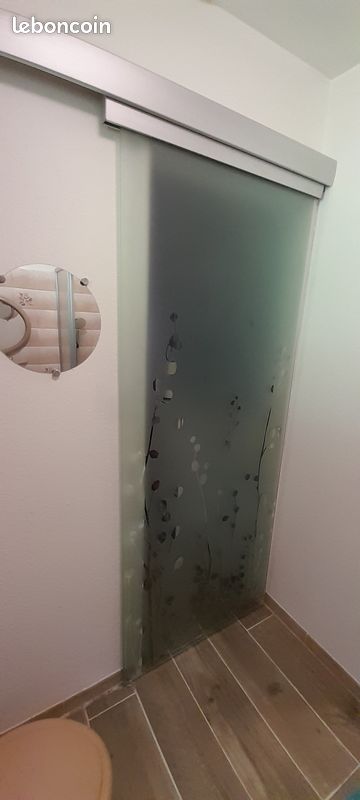 Porte coulissante avec système en applique H205 x L83 cm - Verre trempé dépoli 8 mm (image 1)