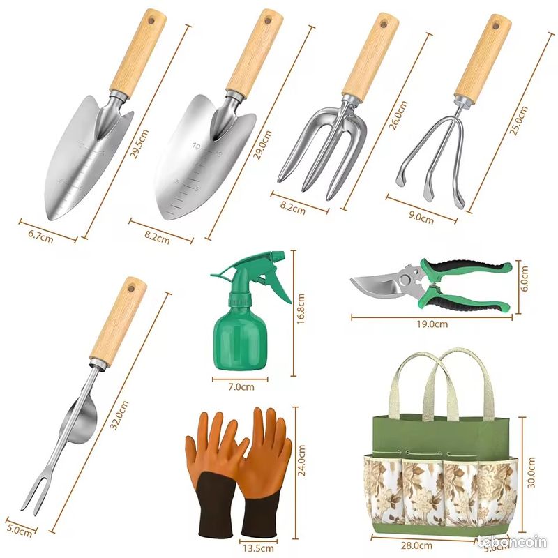 Hortem - Kit De Jardinage 9 Pièces Avec Sac, Sécateur, Gants Et Pulvérisateur - Idéal Cadeau