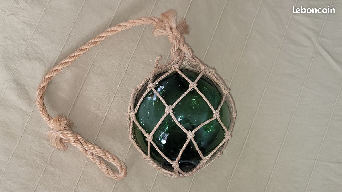 Ancien Flotteur Boule En Verre Vert – Bouée De Pêche Marine – Globe Déco Mer
