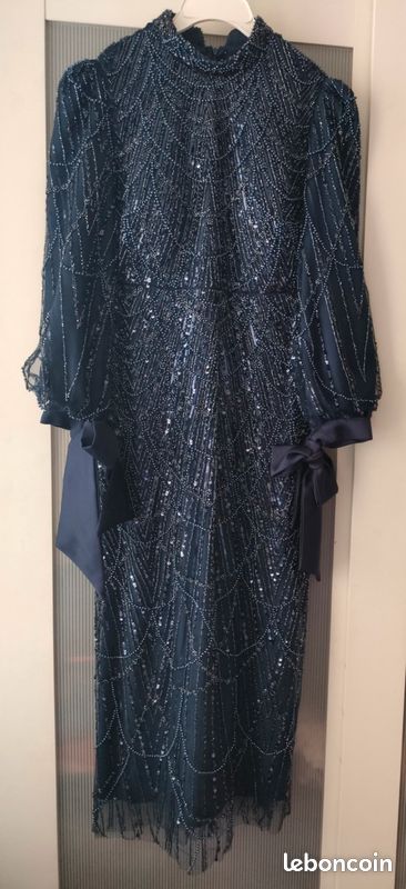 Robe soirée perles bleu marine 42 (image 1)