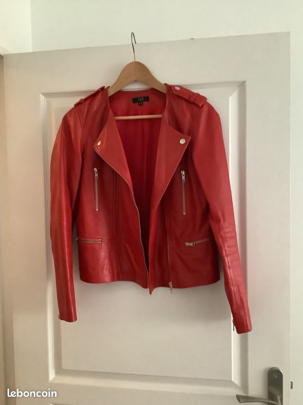 Blouson cuir rouge femme Vêtements