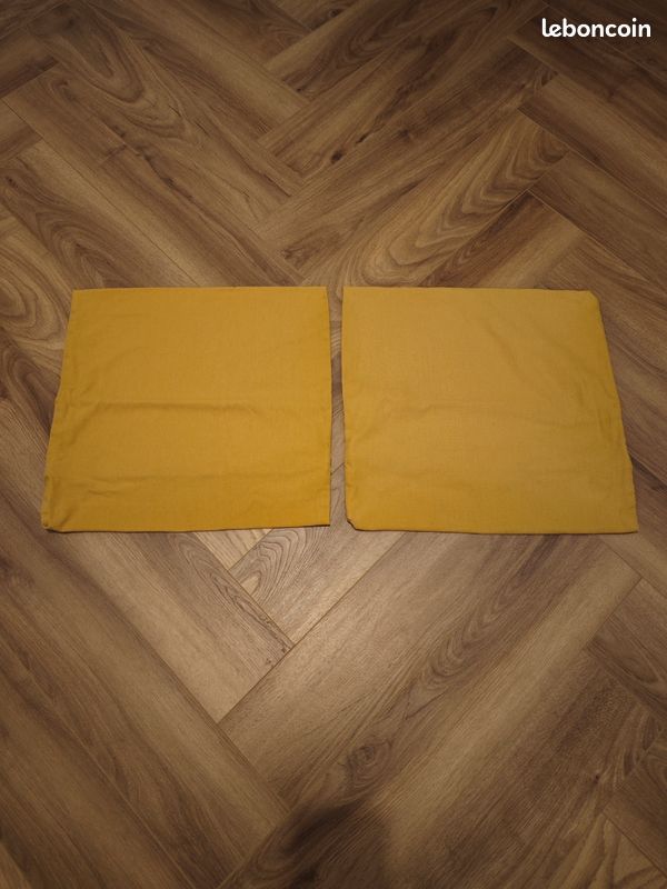 Lot de 2 taies de coussin jaune moutarde 100% coton (image 1)