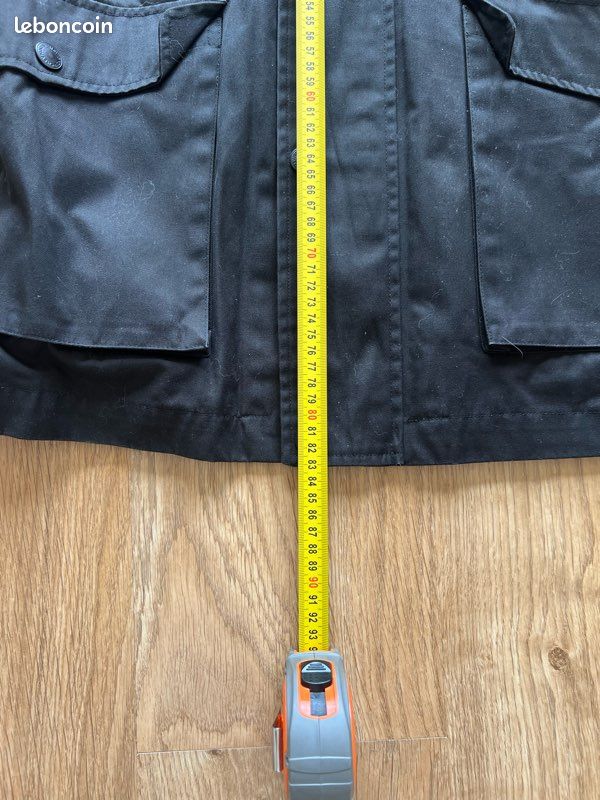 Veste chevignon vintage noire parka mi-longue coton poches doublure bleue homme taille s (image 13)