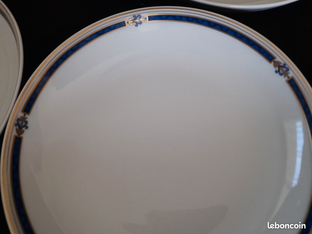 6 Assiettes creuses porcelaine de Limoges Médard de Noblat Cantani bleu (image 5)
