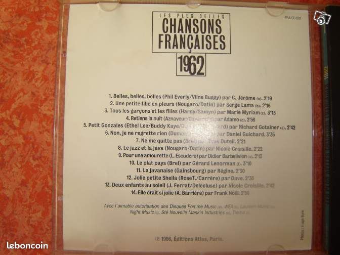 CD 1962 Les plus belles chansons françaises (image 2)
