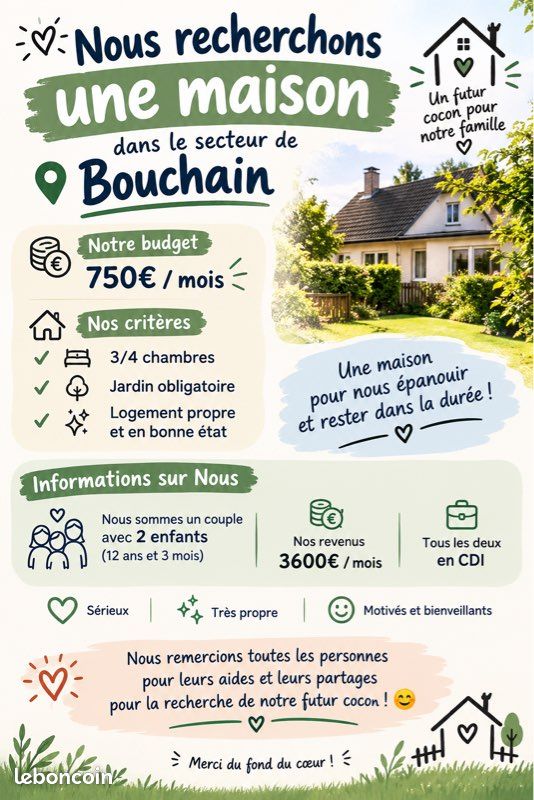 Maison 5 pièces 80 m² · à Bouchain · 80 m² · 750 €/mois