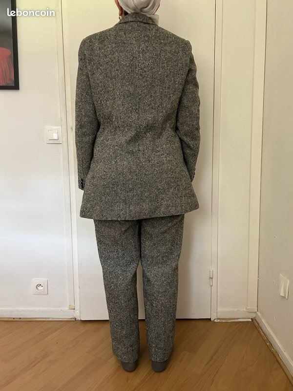 Ensemble tailleur pantalon vintage chic en laine mélangée gris (image 4)