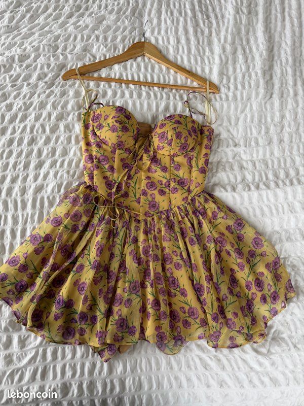 Robe D'Été Bustier Fleurie - Taille S, Multicolore, Viscose - Neuf Sans Étiquettes