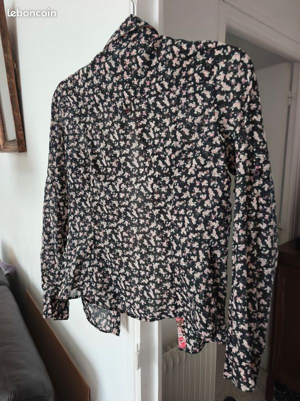 Chemise Zara noir a petites fleurs Trf Zara Collection 36 état parfait al06 (image 3)