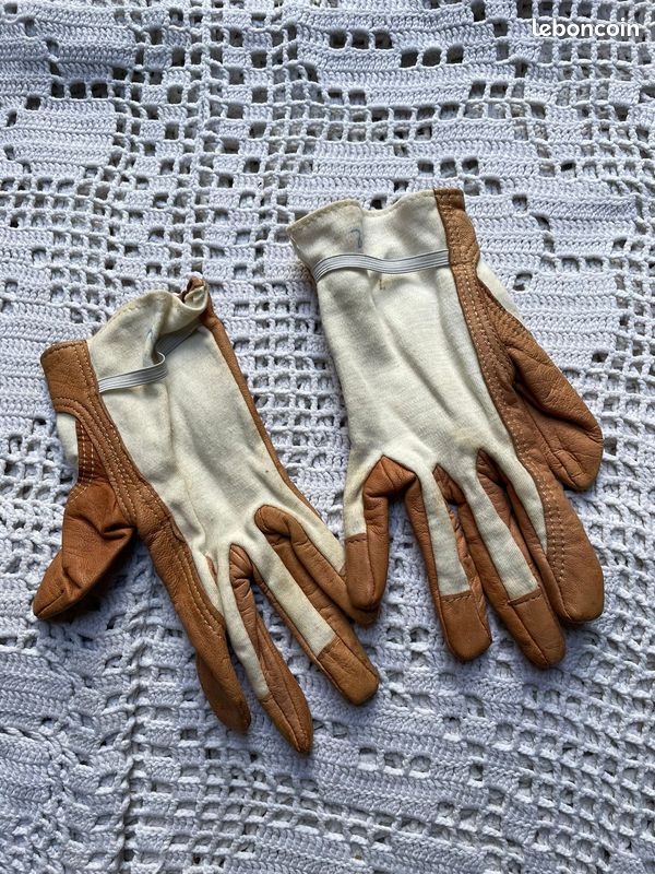 Joli gants camel en cuir et tissu (image 2)