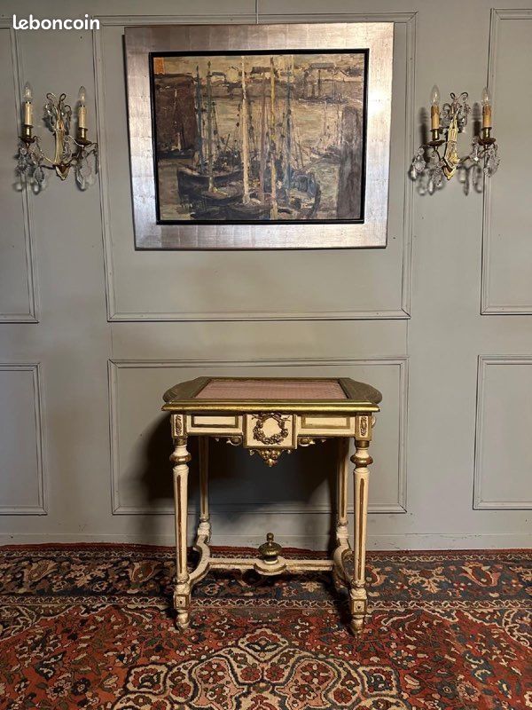 Table De Milieu / Console De Style Louis XVI En Bois Peint Et Doré (image 7)