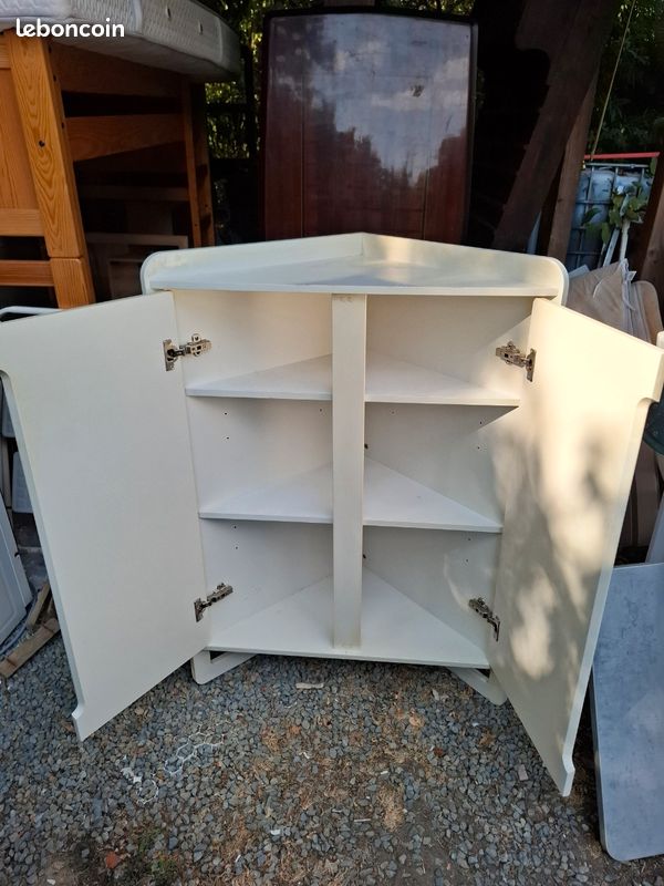 Meuble d'angle de rangement blanc 2 portes avec étagères (image 2)