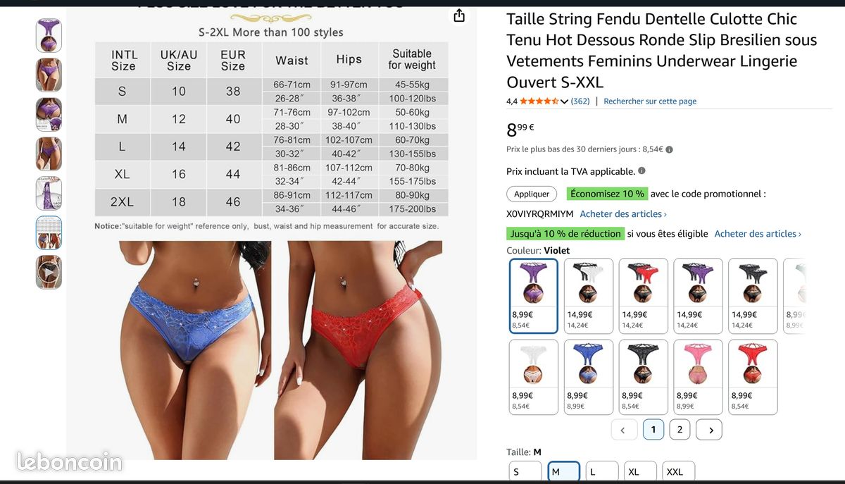 Tanga Ouvert Femme - Violet M (image 3)