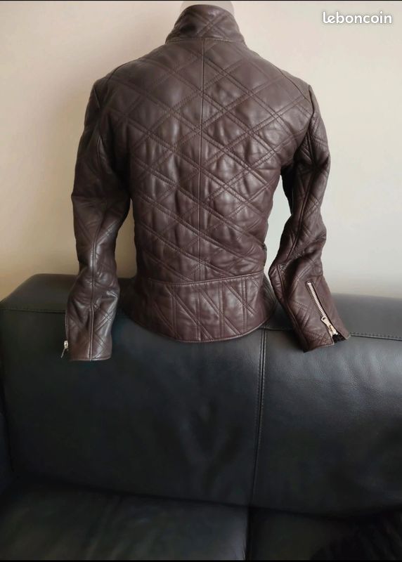 Blouson en cuir marron chocolat (image 2)