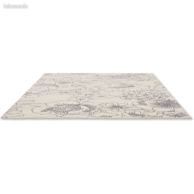 Tapis coton moderne floral rectangle Linear Floral Bleu 140x200 (image 3)
