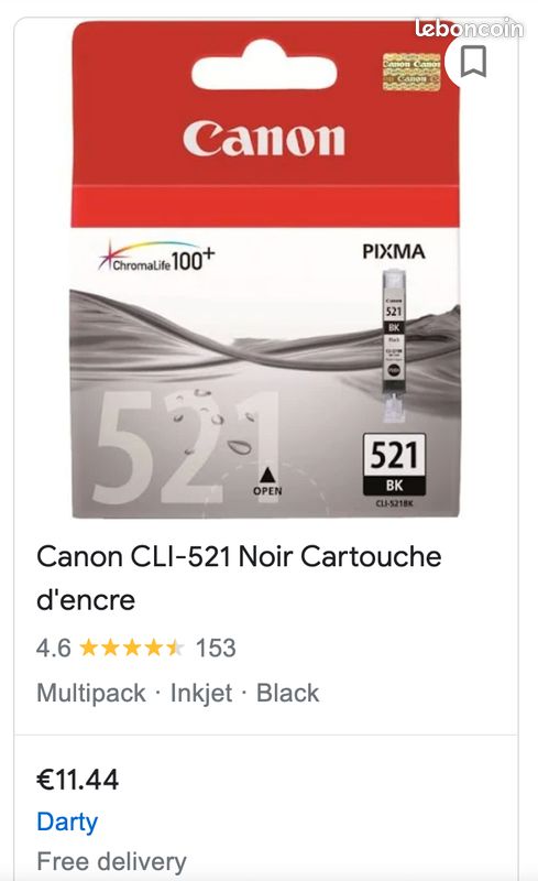 Cartuche encre CANON CLI 521BK (image 2)
