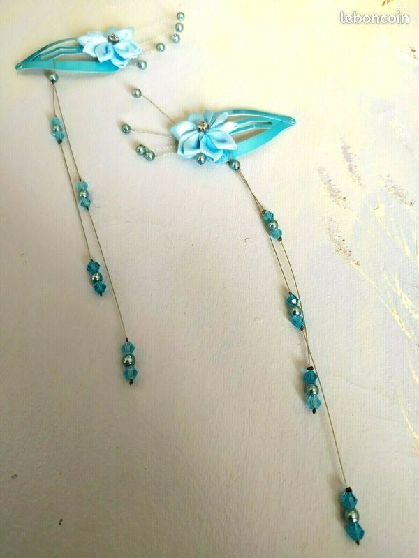 2 pinces à cheveux bleue turquoise enfant mariage (image 1)