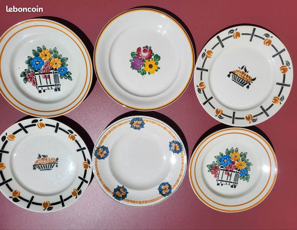 Lot de 6 assiettes plates dépareillées orange/marron - Badonviller - Villeroy & Boch - HBCM - Longwy (image 1)