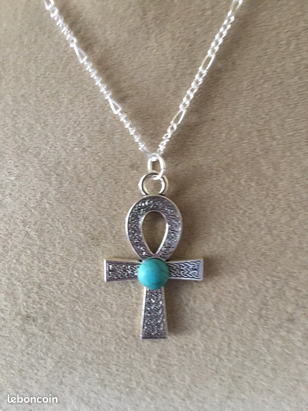 Croix égyptienne En Or Et Turquoise - Bijou Vintage Occasion, Symbole Ancien