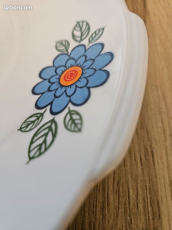 Service à dessert, 12 assiettes, 1 plat vintage rétro bleu orange années 70 Bavaria Marktleuthen Winterling seventies (image 2)