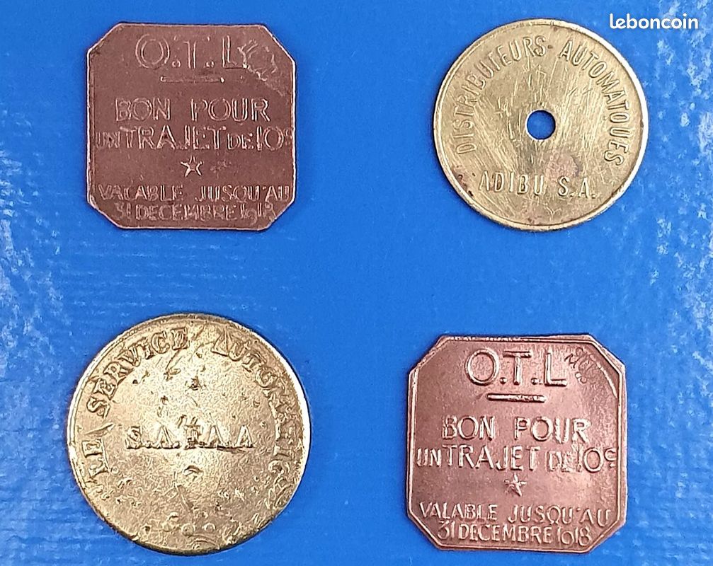 4 jetons collection distributeurs adibu s.a. Et s.a.f.a.a, transports 0.t.l 1918 (image 1)