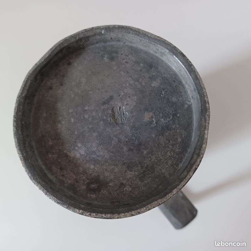 Mesure en étain double-décilitre très ancienne (période fin XIXè - début XXᵉ) (image 3)