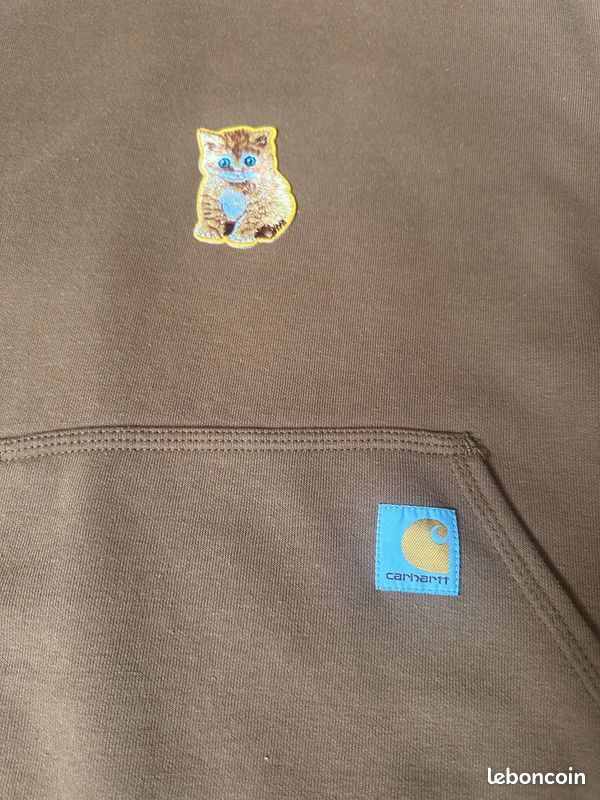 Sweat à Capuche Carhartt Marron Carhartt Brown Customisé Chat - Taille XS (image 4)