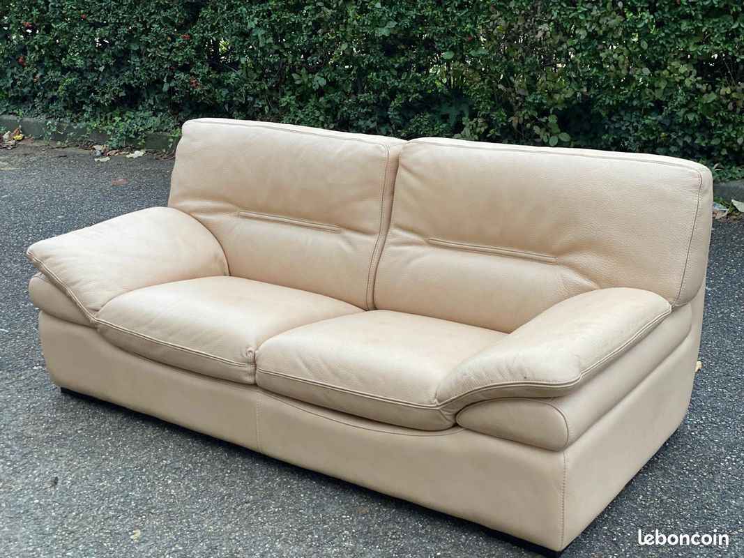 Canapé 3 Places Cuir Beige Roche Bobois - Très Bon État - 200 Cm