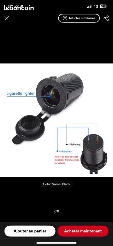 Prise Allume-Cigare 12V/24V Avec LED Verte - Lot De 2, Étanche Avec Fusible Et Câbles