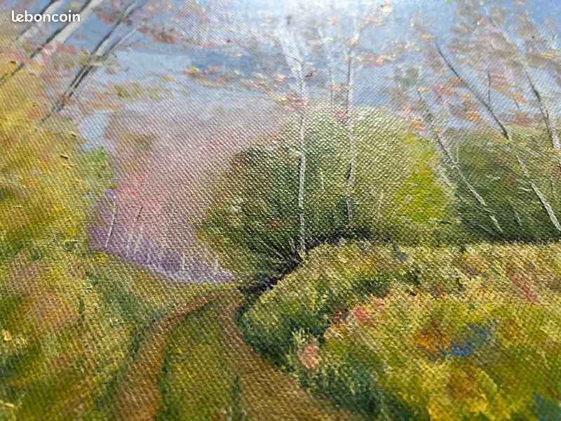 Tableau huile sur toile « vers l’étang « signé (image 5)
