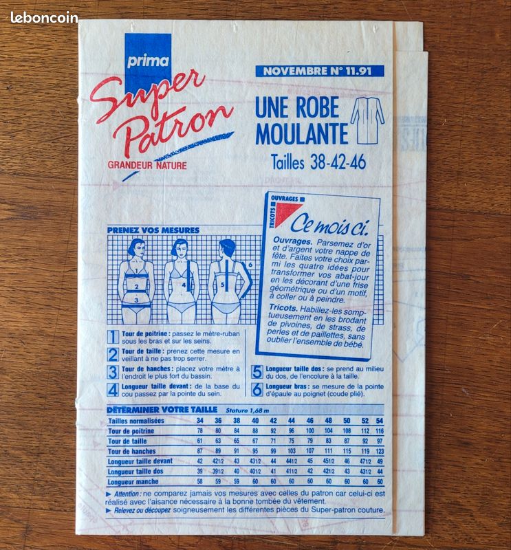 Patron de couture d'une robe moulante T 38 42 46 Prima n° 11.91 (image 5)