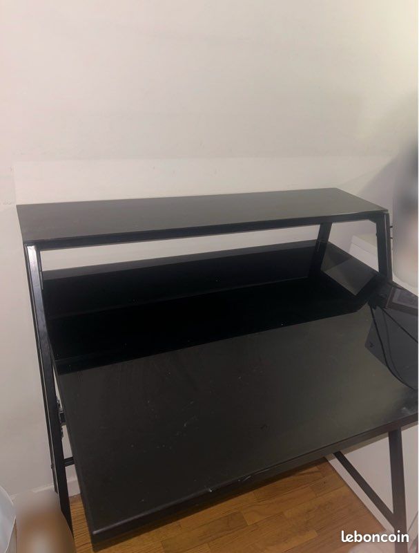 Bureau verre trempé noir, double étage (image 3)