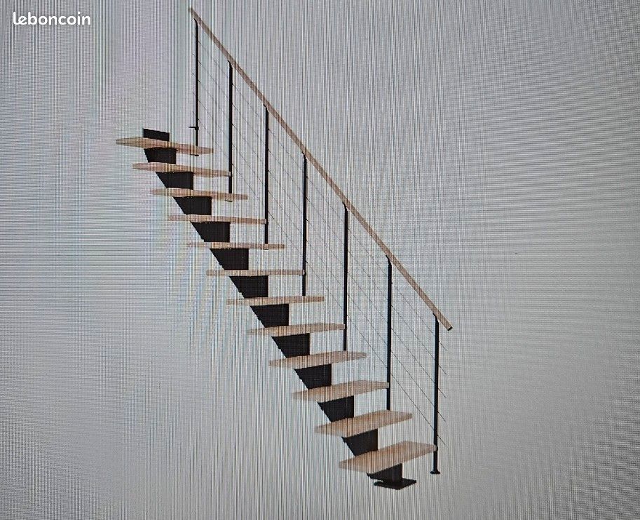 Rambarde metal noir et hêtre vernis pour escalier 12 a 13 marches (image 1)