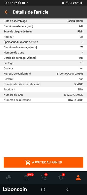 Lot 2 disques arrière TRW neuf (image 3)
