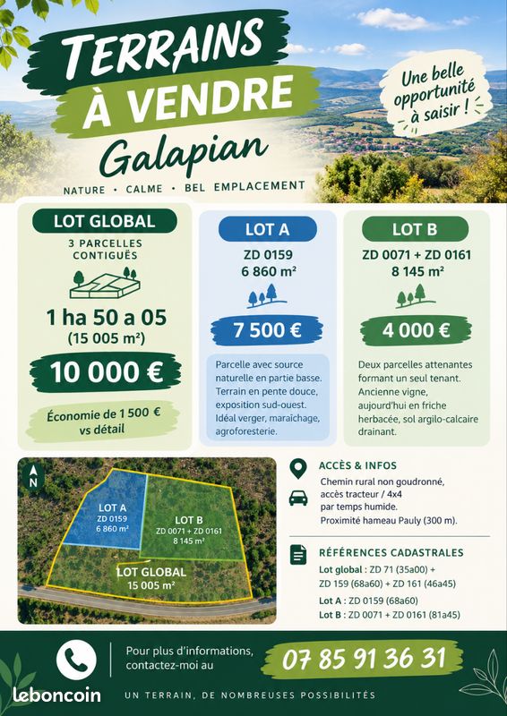Terrain non constructible · à Galapian · 10 000 €
