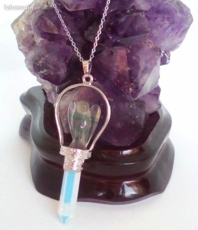 Collier Ange Gardien en Fluorite et Pierre de Lune (image 1)