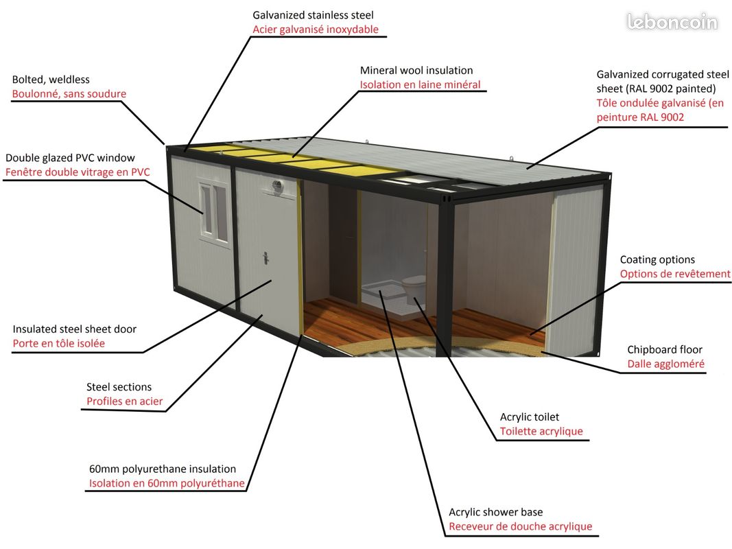 Bungalow préfabriqué container bâtiment modulaire prix imbattable en stock livraison dans les Bouches-du-Rhône (image 5)