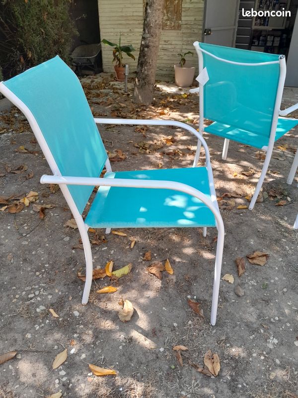 Lot de 10 chaises de jardin blanche et turquoise (image 12)