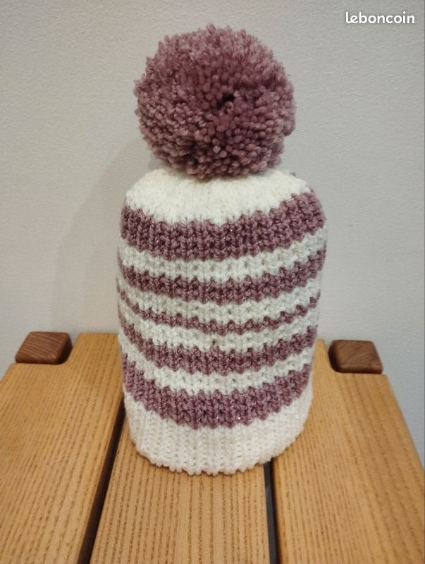 Bonnet snood blanc et rose à paillettes (image 2)