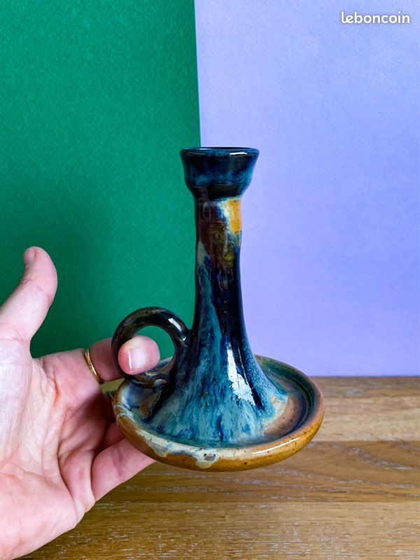 Bougeoir Grès. 7 x 15,5 cm. Olive Green