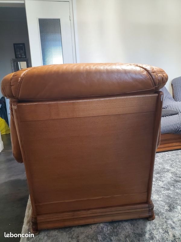 Fauteuil en cuir sur structure en bois massif (image 3)