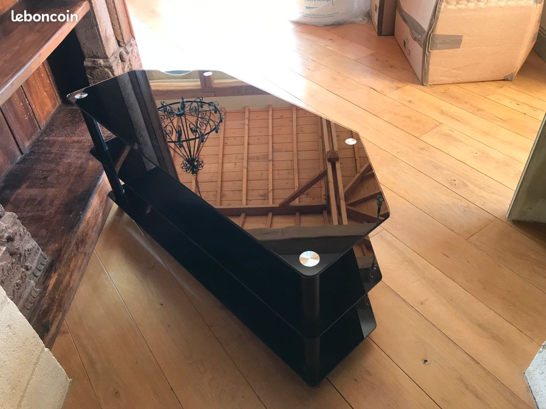 Meuble TV / Hi-Fi en verre fumé noir – 3 plateaux (image 6)