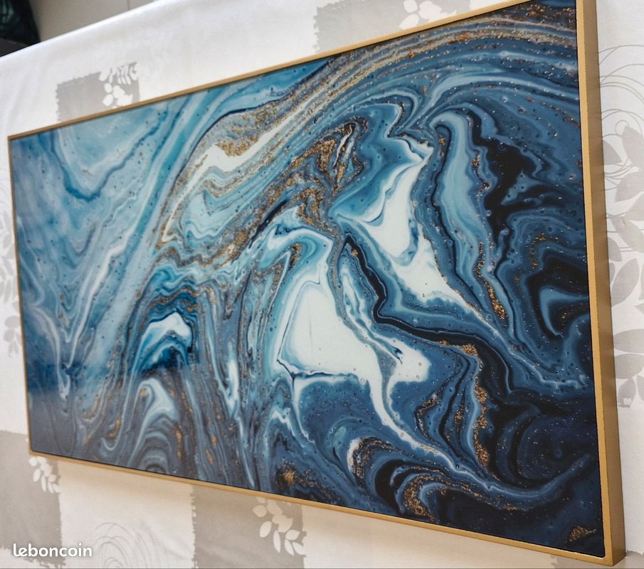 Tableau métal effet vagues bleues (image 1)