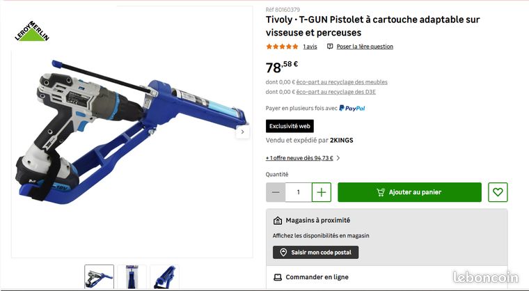 Pistolet à cartouche adaptable pour perceuse visseuse sans fil T-GUN F 300 - TIVOLY Pistolet à cartouche adaptable pour perceuse visseuse sans fil T-GUN F 300 - TIVOLY