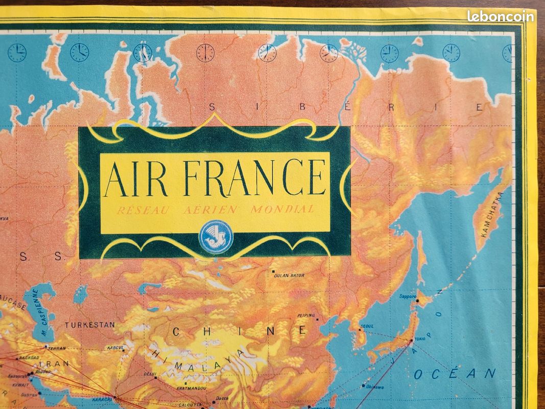 Affiche originale ancienne réseau aérien mondial AIR FRANCE 1956 (encadrement possible) (image 2)