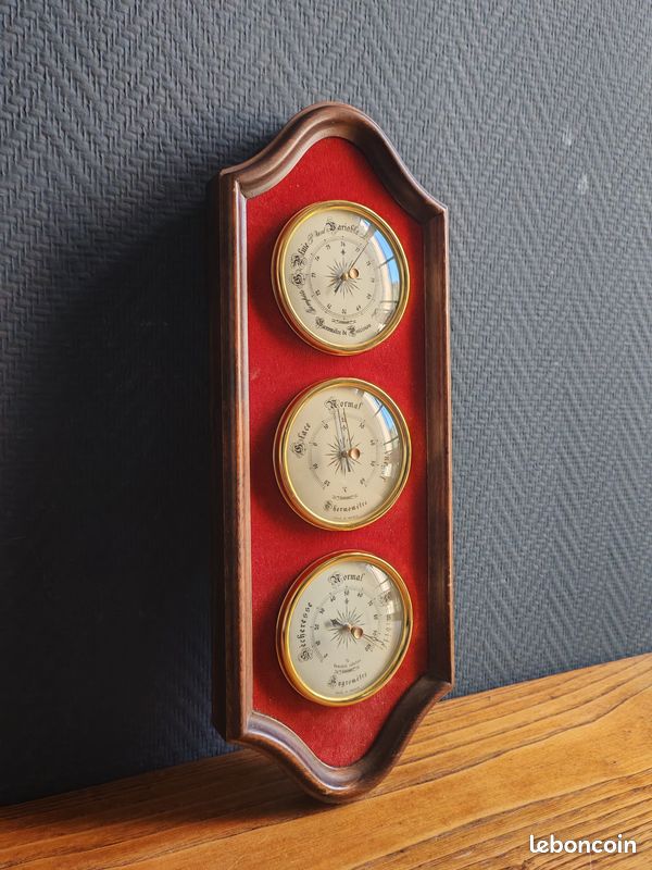 Station Météo Vintage En Bois - Horloge Hygromètre Thermomètre - Très Bon état