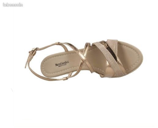 Sandales Nero Giardini Talon Compensé Doré - Taille 36, Cuir, Modèle épuisé, Neuf Avec Boîte